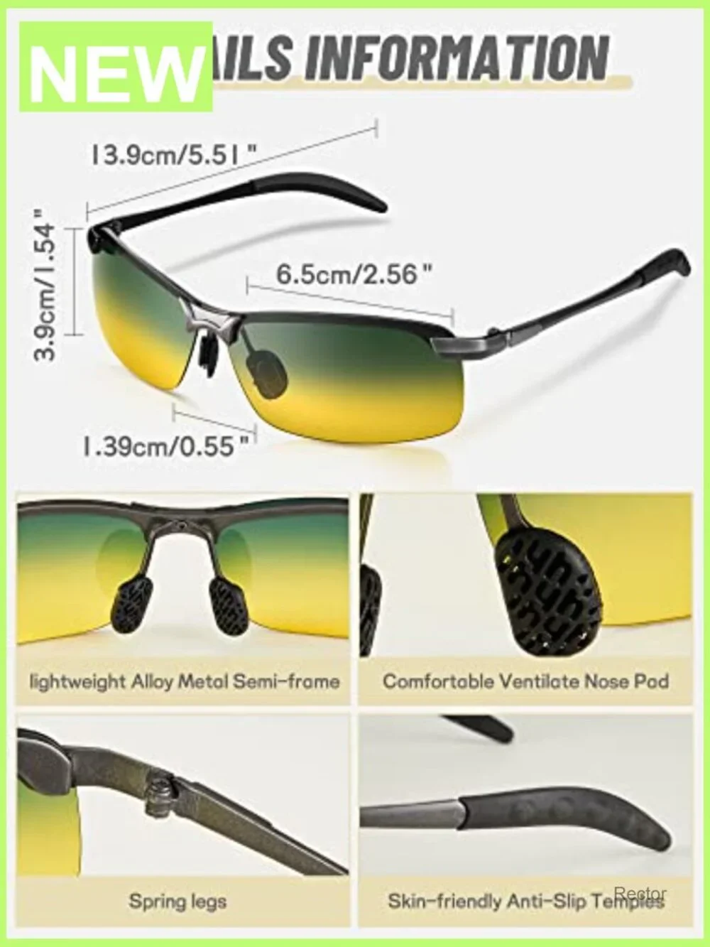 Polarized Night Driving Glasses Men UV Protection Anti Glare Sunglasses